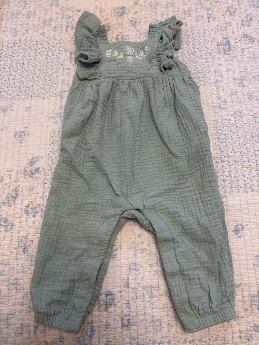 Carter's Sage Green Ruffle Strap Muslin Romper